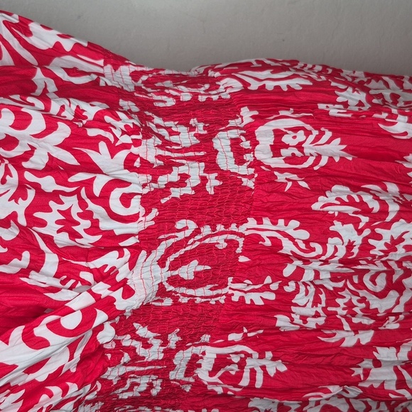 Merona Red White Print Maxi Dress 100% Cotton Sleeveless V Neck Sz 4 - Picture 5 of 11